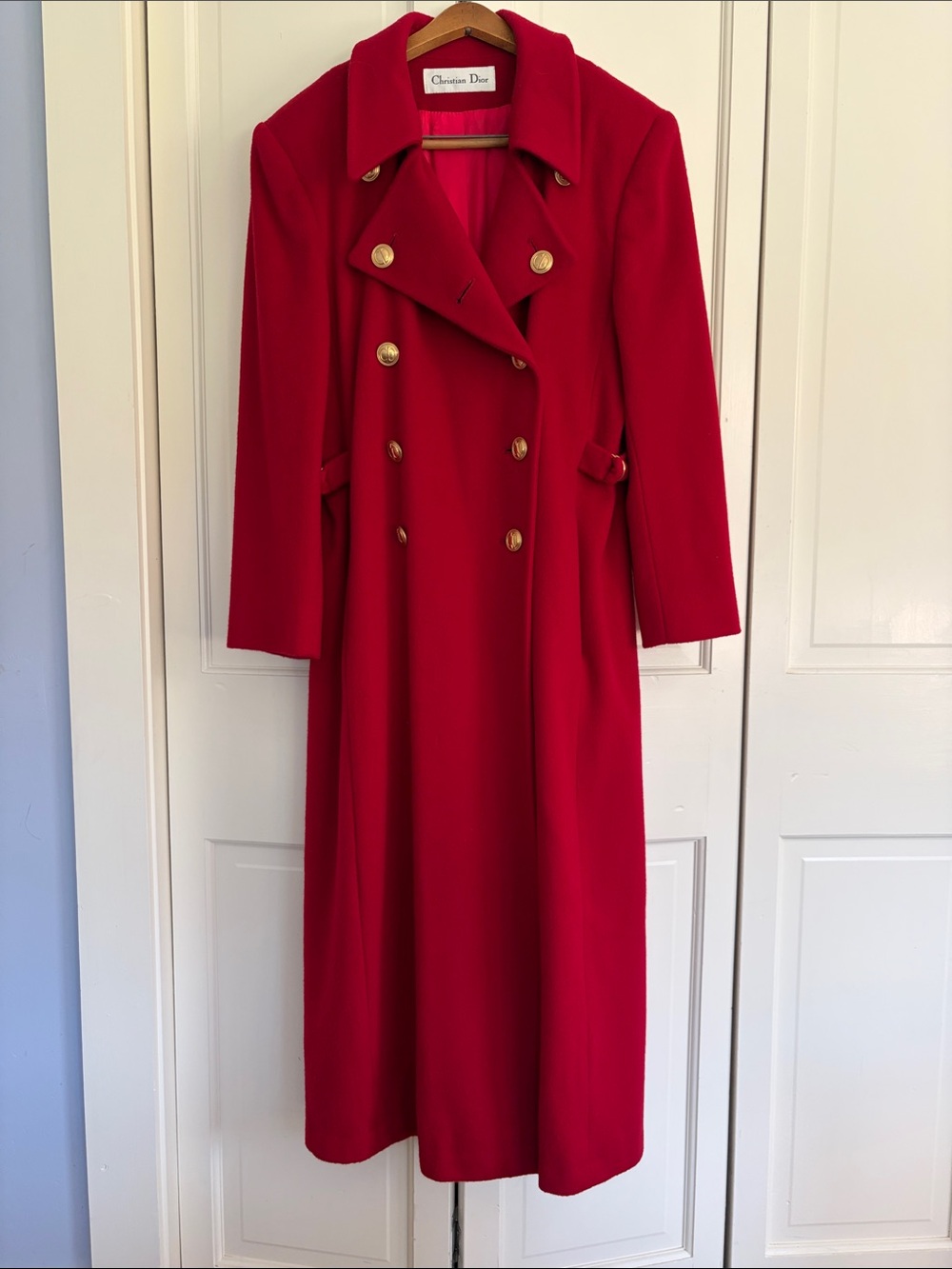 Dior Vibrant Red Double-Breasted Maxi Coat with Gold Buttons